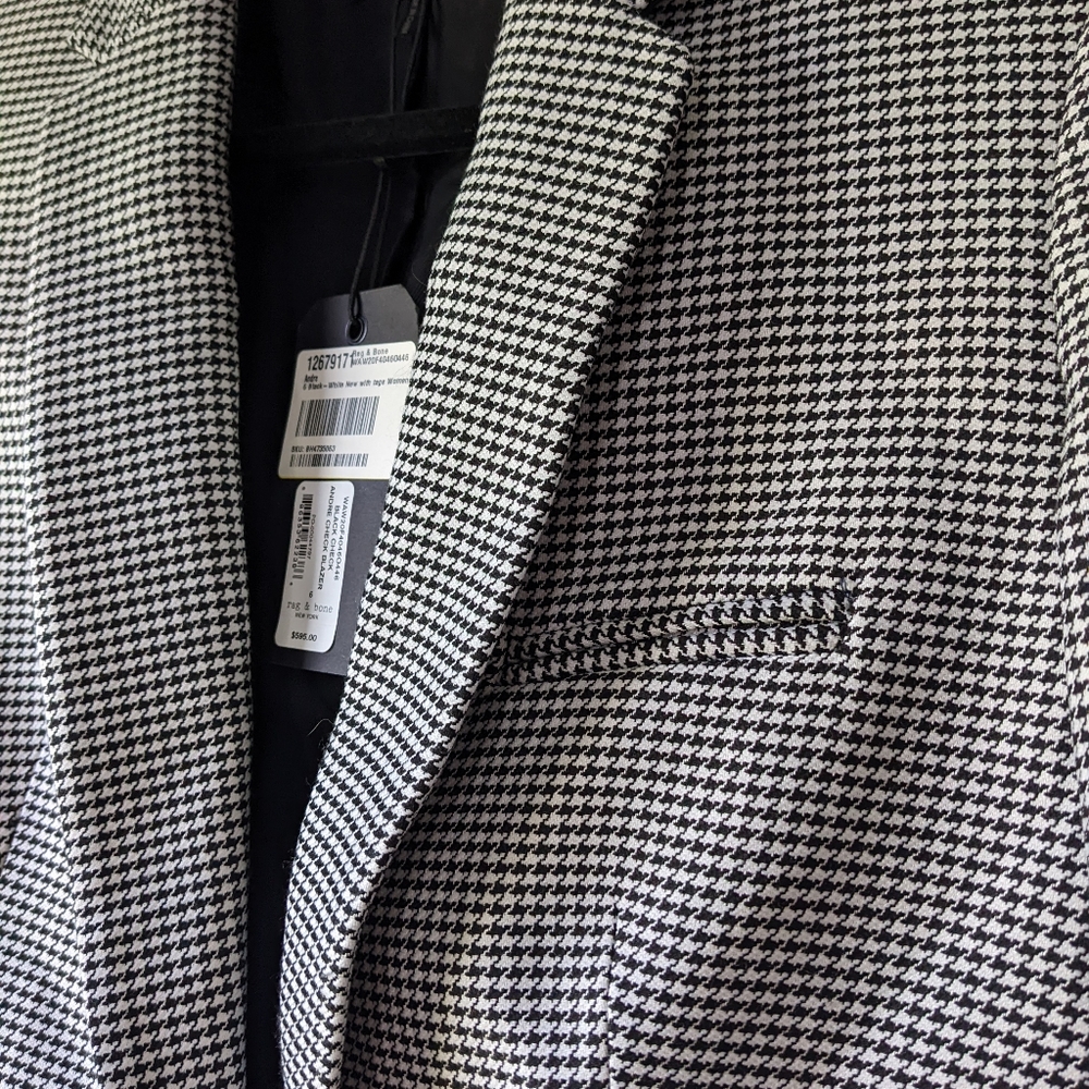 Rag & Bone Houndstooth Women's Andre Blazer size 6 in Black and White NWT - Picture 5 of 9